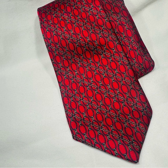 VTG Giorgio Red Silk Tie Chain Print Handmade Quiet Luxury Prep Old Money Office - Picture 2 of 5